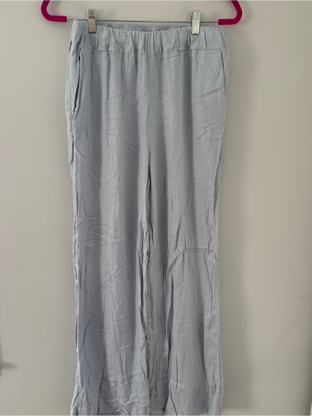 Abercrombie & Fitch Light Blue Wide Leg Elastic Waist Linen Pants